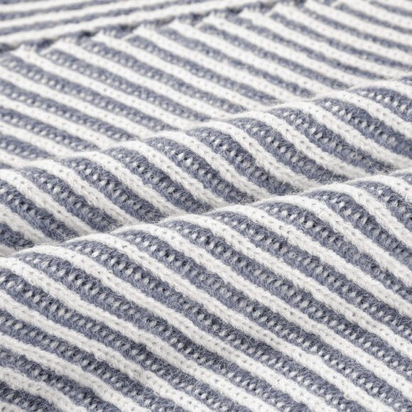 B309 Ashleigh Blue Striped Print Ribbed Knit Boat Neck Baggy Sweater - Picture 8 of 9